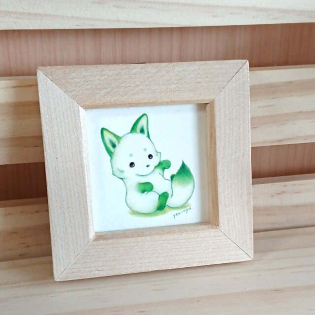 複製ミニイラスト「緑色の白狐ちゃん」