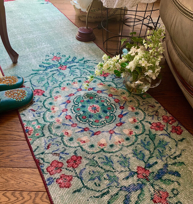 3m越え　310×53 超ロングランナー　グリーン濃淡　トルコヴィンテージラグ