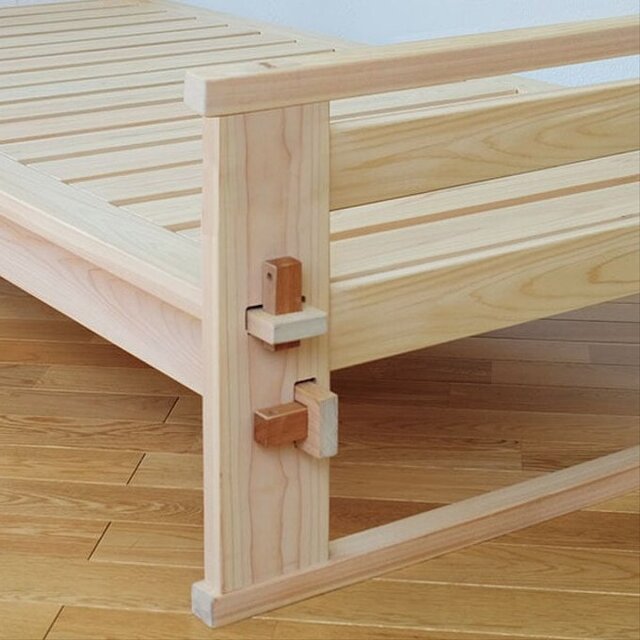 紀州檜（ひのき）無垢材『木組み木製ベッド』《受注生産》木工