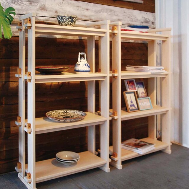 紀州檜（ひのき）無垢材『木組み棚』《受注生産》木工職人造り 木製シェルフ 収納ラック ディスプレイ 桧家具 オーダーメイド