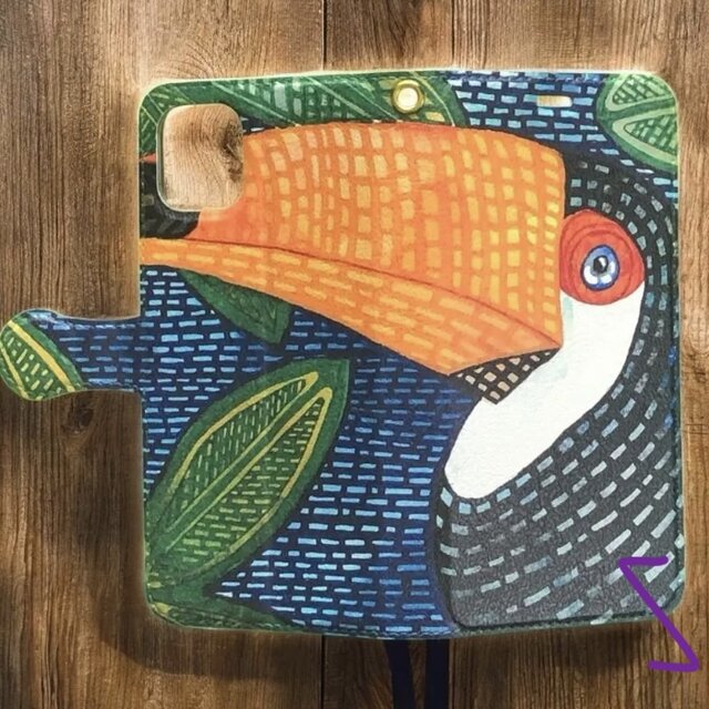 くちばしの風｜手帳型iPhoneケース（オニオオハシ／ベルト付き）