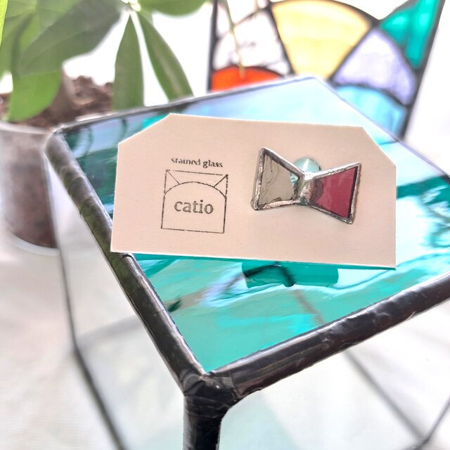 petit ribbon earring/ pink and grey