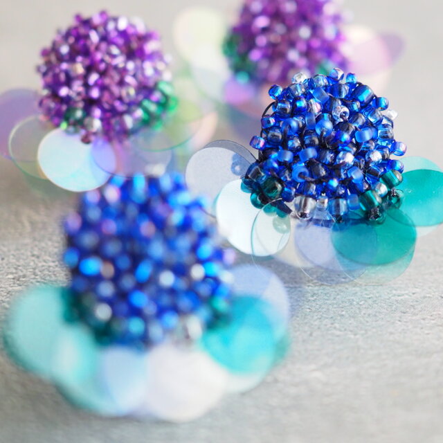 Beadspan round 粒々 』（紫陽花・ブルー）イヤリング/ピアス【受注