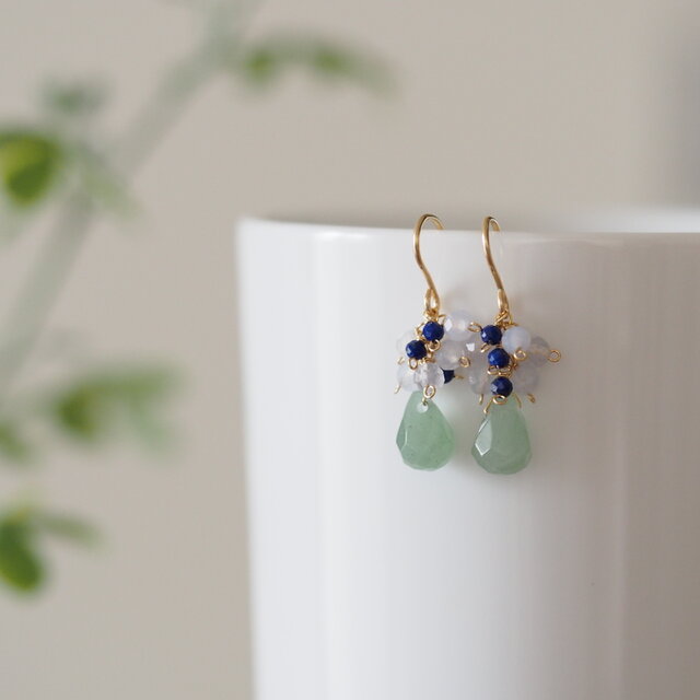 14kgf：アベンチュリン・ブルーカセドニ―・ラピスラズリのピアス　№9194