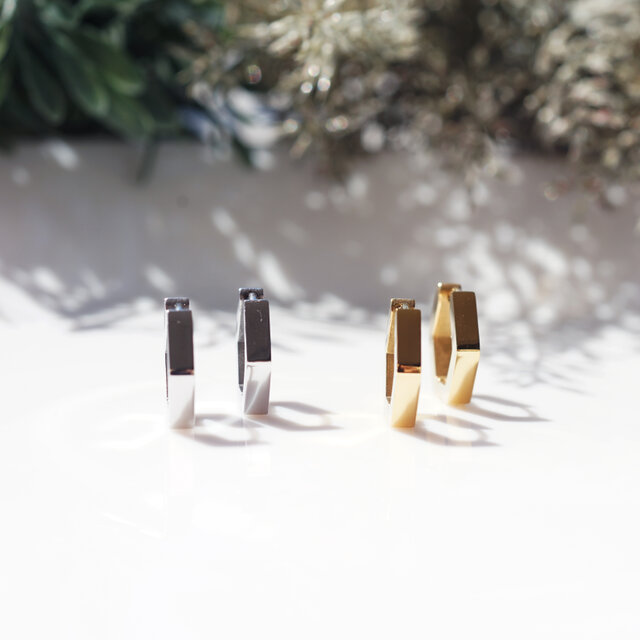 ハニカムピアス☆サージカルステンレスのフープピアス ～Silver/Gold