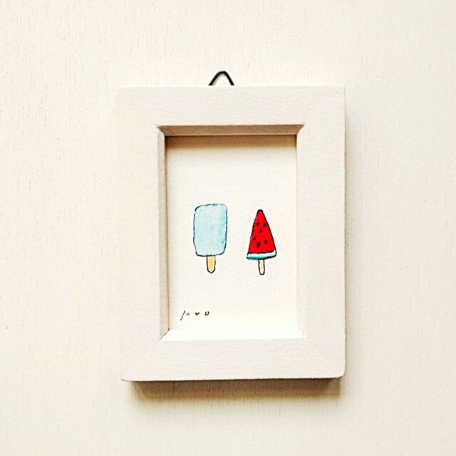 小さな絵｜原画「アイスキャンディー」※木製ミニ額縁入り