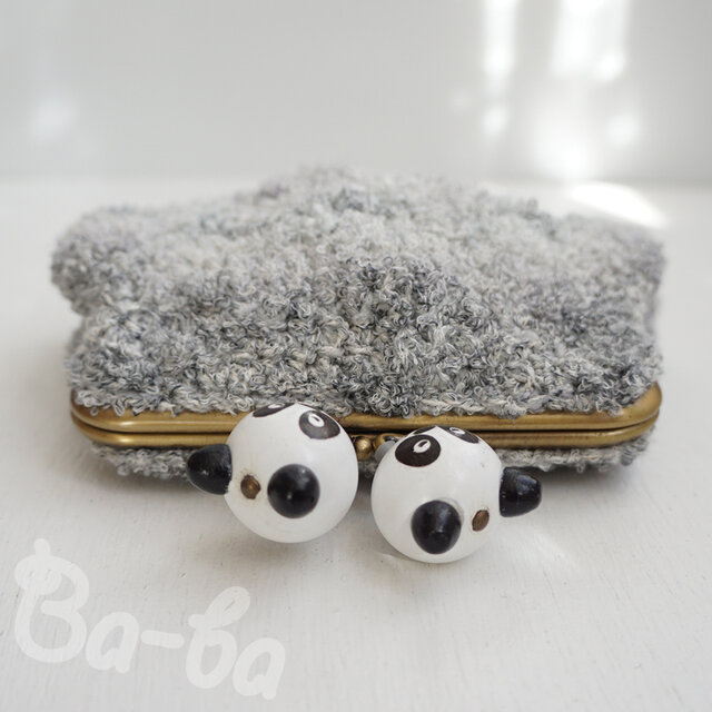 ばあば作 仲良しパンダのさらに大きめスクエアがま口（xiongmao