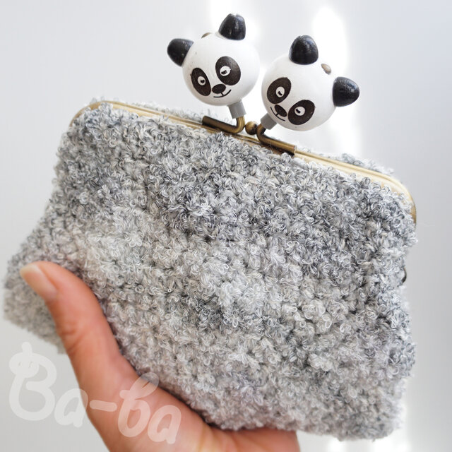 ばあば作 仲良しパンダのさらに大きめスクエアがま口（xiongmao・C1650