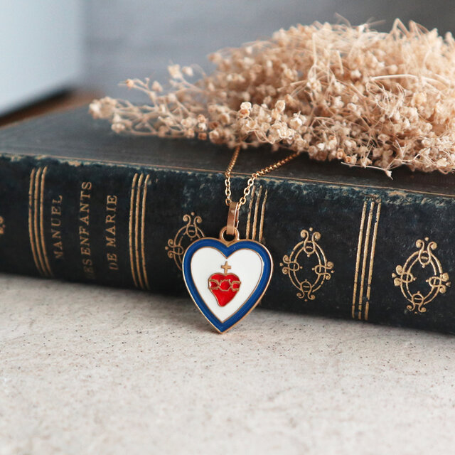 フランス製！マルティノ社 聖心メダイのハートネックレス 金アレ対応