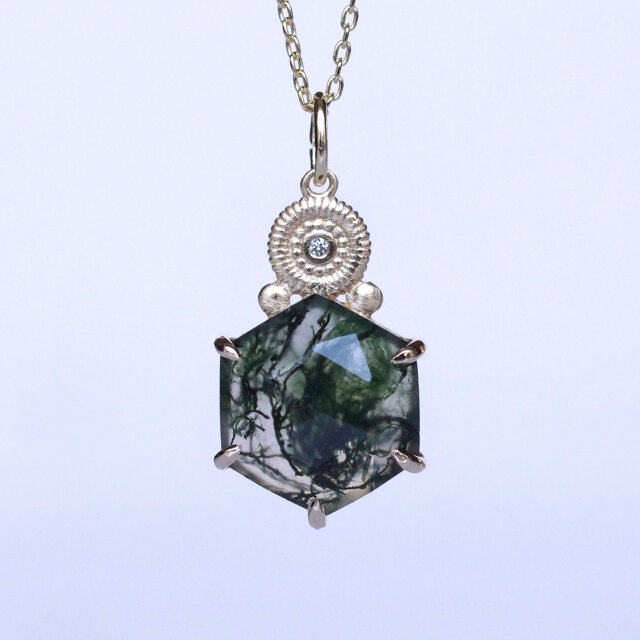 モスアゲート＆ダイヤK10ネックレス DAHMA(ダーマ) [D017]