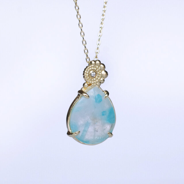 パライバトルマリンインクォーツ＆ダイヤ K18ネックレス 【DAHMAF