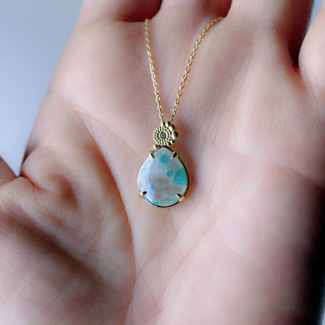 パライバトルマリンインクォーツ＆ダイヤ K18ネックレス 【DAHMAF