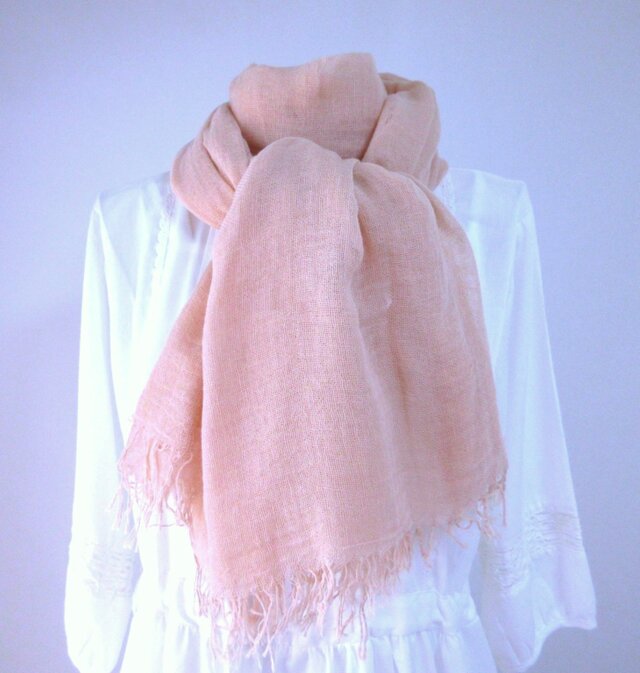 草木染め・桜染め・コットン・蚊帳織り・大判ストール_1（桜吹雪）