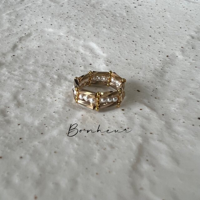 【指輪•リング】✨クリスタルガラスパール ・24K本金メッキ ツイストビーズ✨