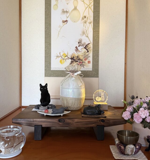 無垢材の花台・飾り台・ミニ仏壇 祭壇｜アンティークブラウン｜50cm