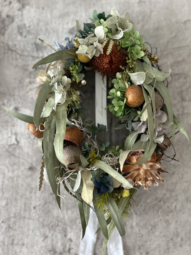 W25005 ユーカリと色々な実を楽しむリース