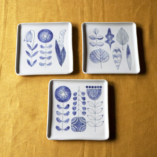 角プレート 花と葉っぱたち　３枚セット