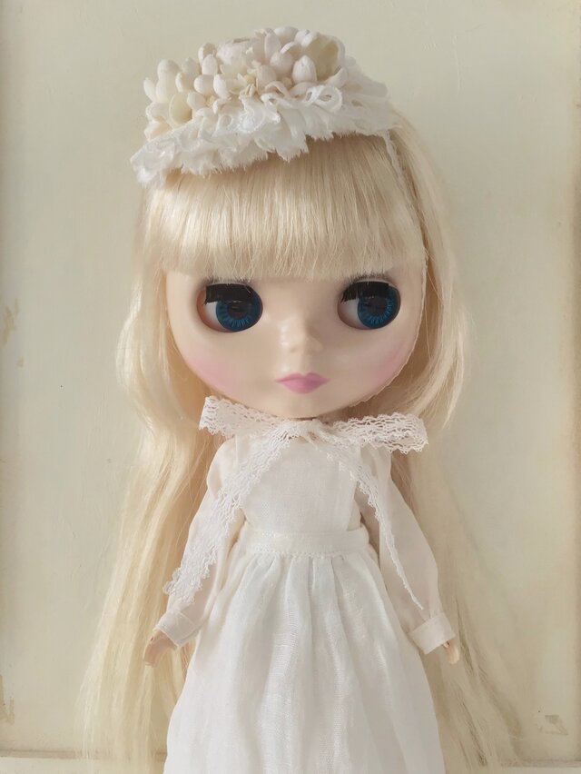 ドール用レースと染め花のスモールヘッドドレス(MLフリー・小バラ