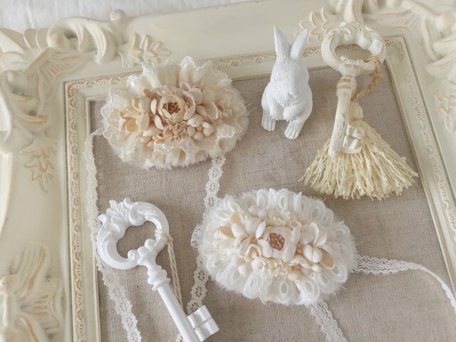 ドール用レースと染め花のスモールヘッドドレス(MLフリー・小バラ