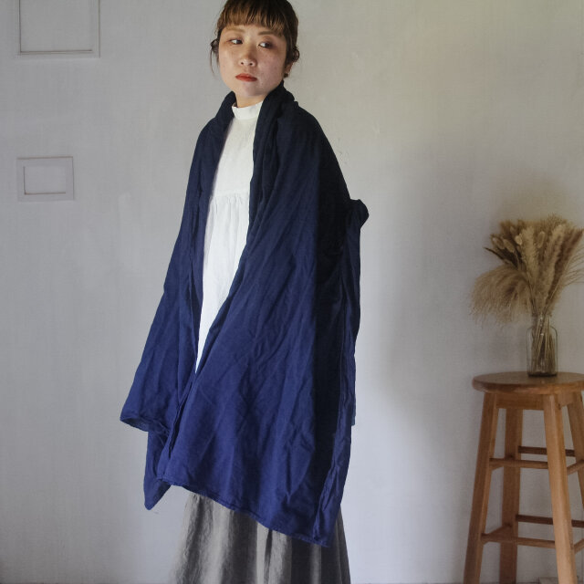 草木のcotton shawl / 藍染め