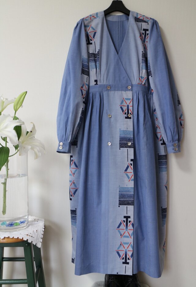 夏★ 反物　コットン100% ロング ギャザーカーディガン　ロングワンピース★一枚限定