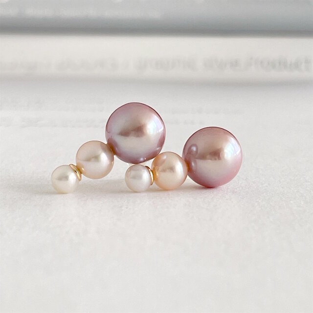 淡水パール・チャイニーズアコヤ・アコヤパール ３粒スリーカラーピアス　K14gf