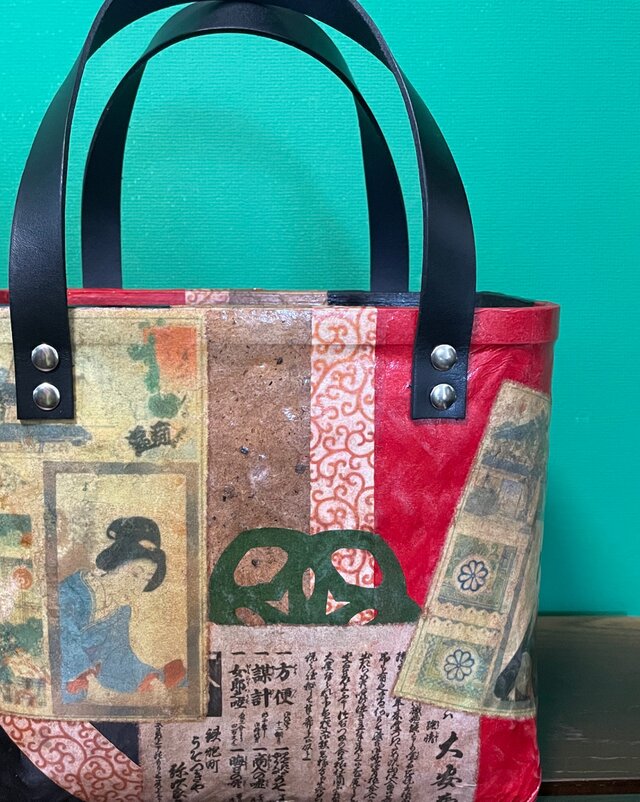 一閑張りバック/東京自慢名物会/和紙/和柄/赤系（IKK018）