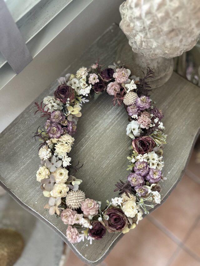 ドライフラワー風リース　フラワーリース　玄関リース　アーティフィシャルフラワー アンティーク ドライフラワー風 玄関リース ガーデンリース ナチュラル