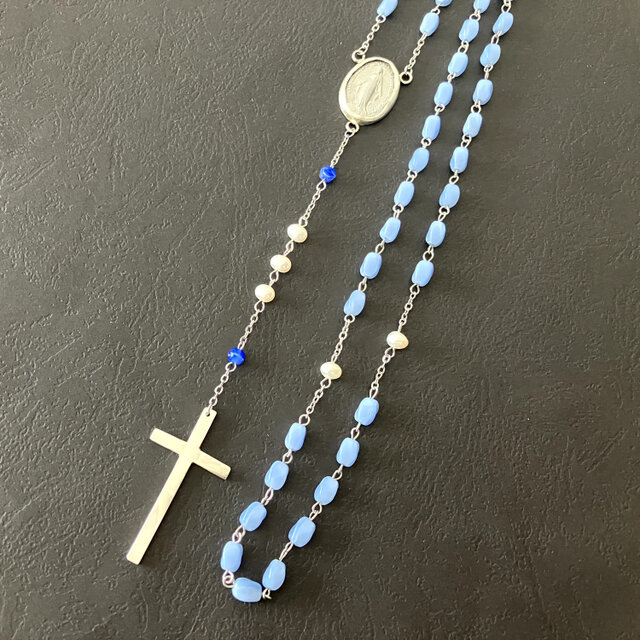 フランス奇跡のメダイ] ロザリオnecklace - vintageガラス*SV 1点限り