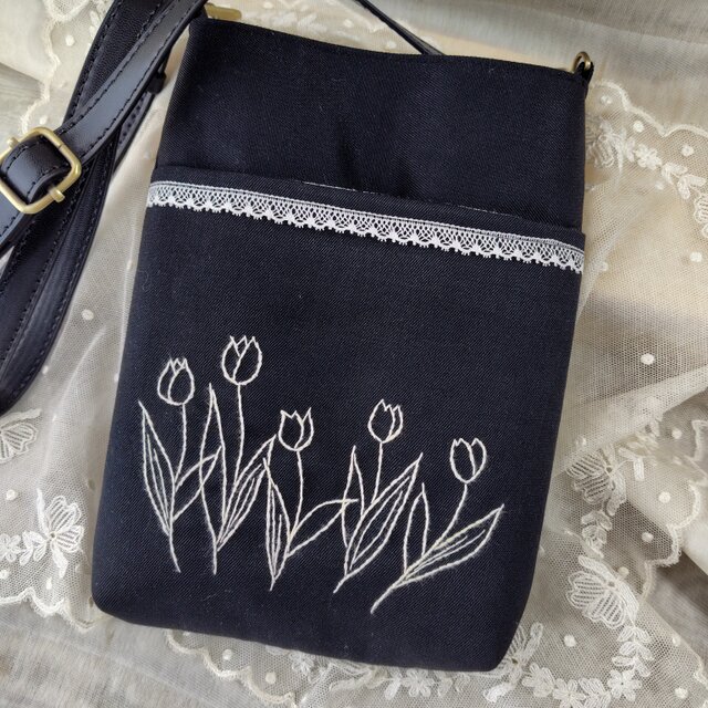 手刺繍 ショルダー バッグ 黒 | iichi 日々の暮らしを心地よくする