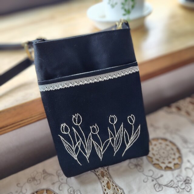 手刺繍 ショルダー バッグ 黒 | iichi 日々の暮らしを心地よくする