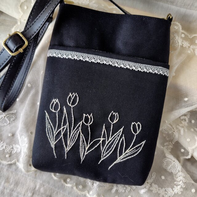 手刺繍 ショルダー バッグ 黒 | iichi 日々の暮らしを心地よくする