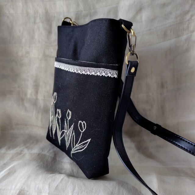 手刺繍 ショルダー バッグ 黒 | iichi 日々の暮らしを心地よくする