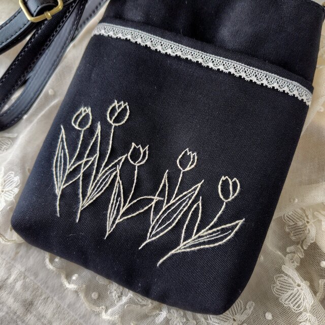 手刺繍 ショルダー バッグ 黒 | iichi 日々の暮らしを心地よくする