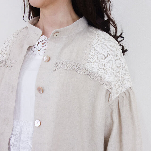 記憶に咲く・リネンとレースのバルーン羽織りブラウス
