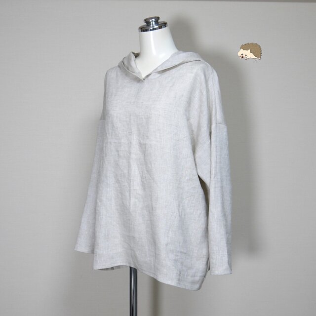 大人のシンプルパーカ【ナチュラルリネン　ライト】◆生成り◆フリーサイズ（リネン100％）