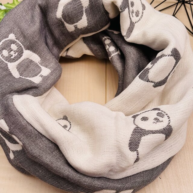 ☆パンダ柄☆肌に優しい天然素材☆12重ガーゼねじりスヌード☆かぶる