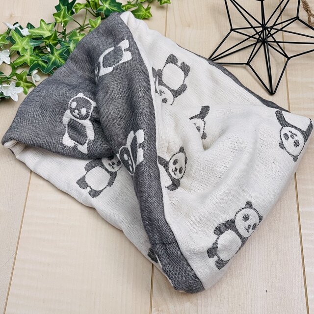 ☆パンダ柄☆肌に優しい天然素材☆12重ガーゼねじりスヌード☆かぶる