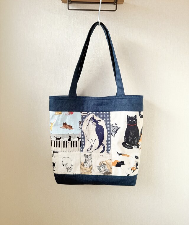 猫ちゃんのパッチワークトートバッグ
