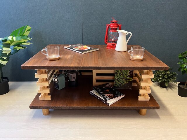 【送料無料】 ローテーブル 和風 木組格子形 90cm パイン ウォルナット 送料無料】 ローテーブル 和風 木組格子形 90cm 60cm パイン