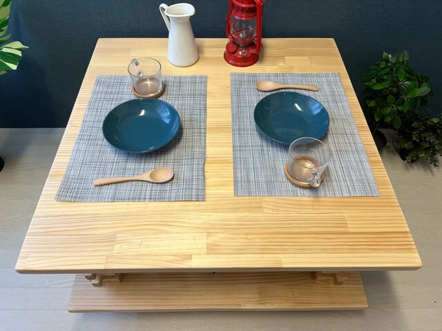 送料無料】 ローテーブル 和風 木組格子形 80cm角 パイン ナチュラル