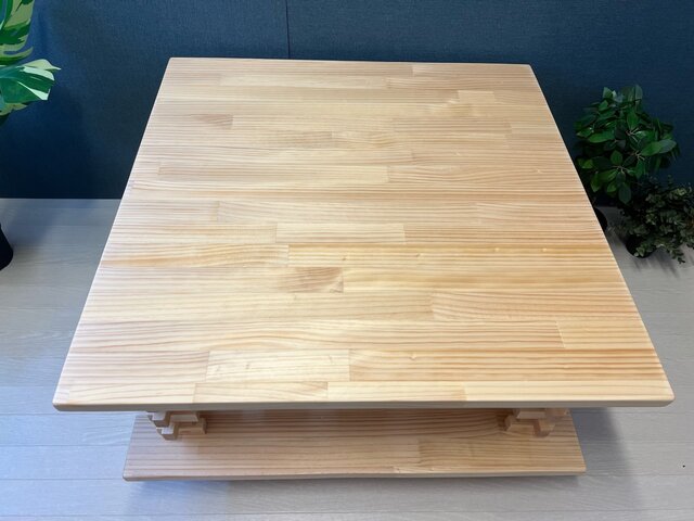 送料無料】 ローテーブル 和風 木組格子形 80cm角 パイン ナチュラル