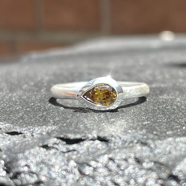 マリ　ガーネット　 輝くコニャックゴールドのしずく　0.45ct　シルバーSV925リング