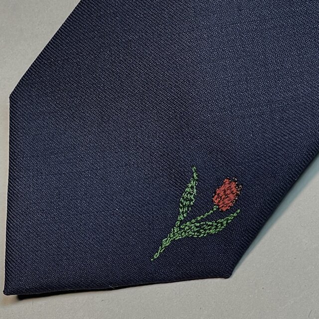 【受注製作】ネイビー　花　父の日　ネクタイ　プレゼント　ギフト【別途】名入れ　メッセージ　イニシャル　刺繍　