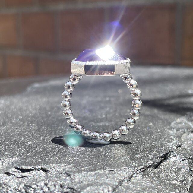 アメシスト 横長8角形 立体ラフカット 愛しい鉱物 シルバーSV925