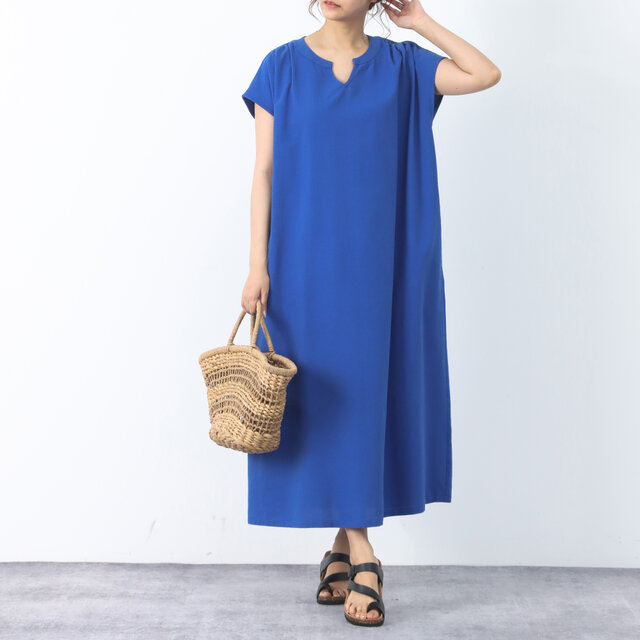 26色展開 コットン フレンチスリーブ ゆったり ロングワンピース