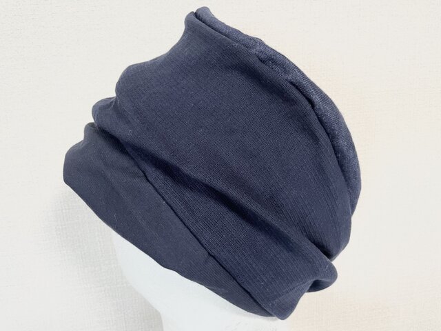 ネイビー&ネイビー綿100リネン麻100%国内手作りネックウォーマー新品  