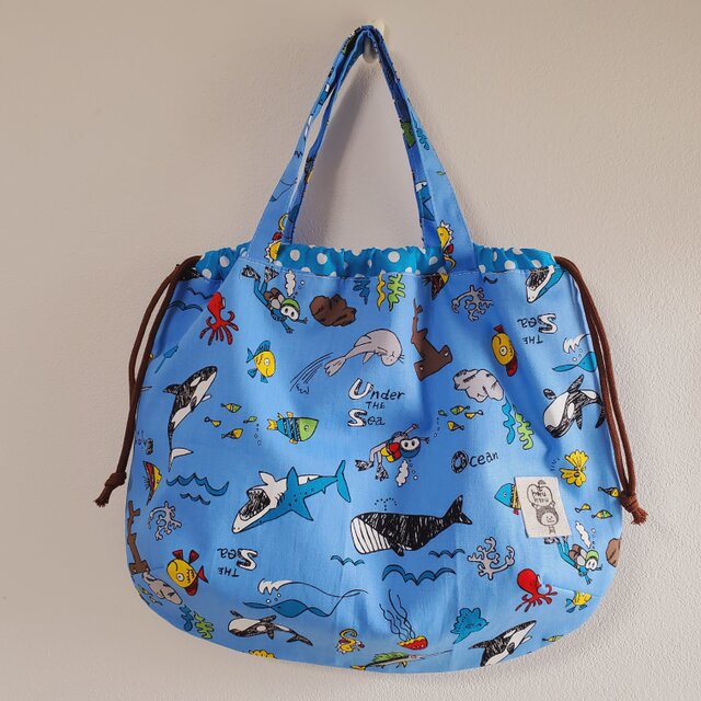 2way☆持ち手付き巾着トートバッグ　海のなかま