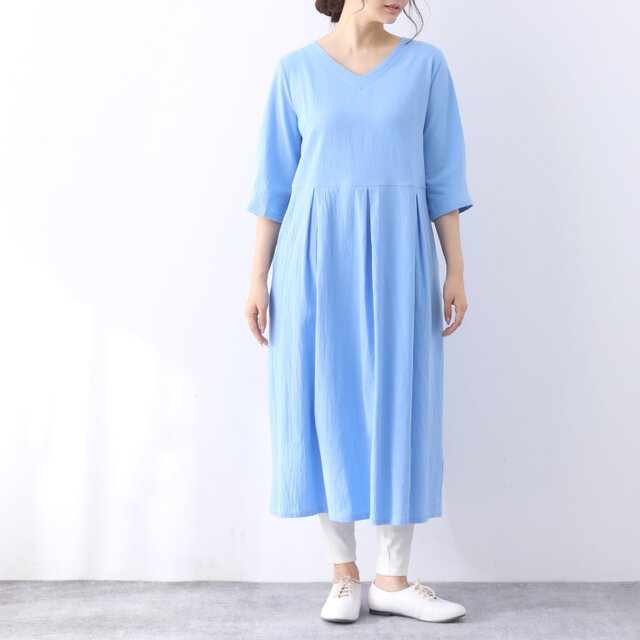 26色展開 コットン　Vネック　タックワンピース ♪オーダーサイズ可