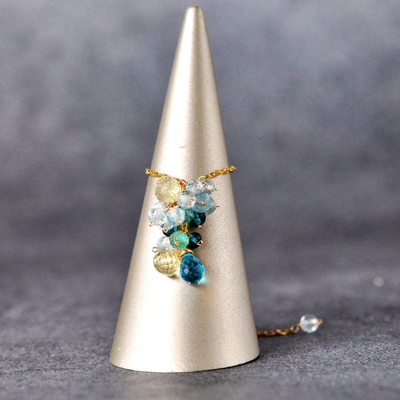 14kgf/スイスブルートパーズxロンドンブルートパーズ　スライドチェーンリング〜蒼風